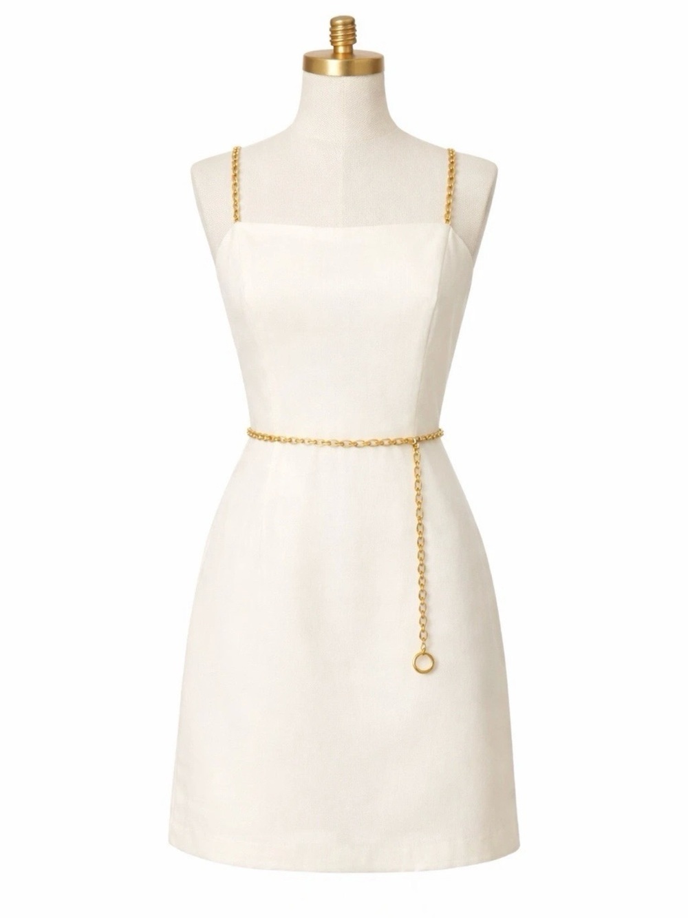 Michael Kors Ivory Chain Strap Mini Dress Gold Belt Sz S NWT